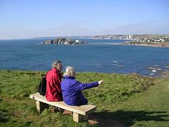 DSCN1908 Mum points to the surf spot at Bigbury in the mouth of the Avon...